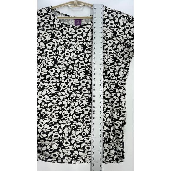 Beverly Drive Top Plus Size 1X Black White Floral Print Stretch Short Sleeve Y2K - Picture 4 of 7